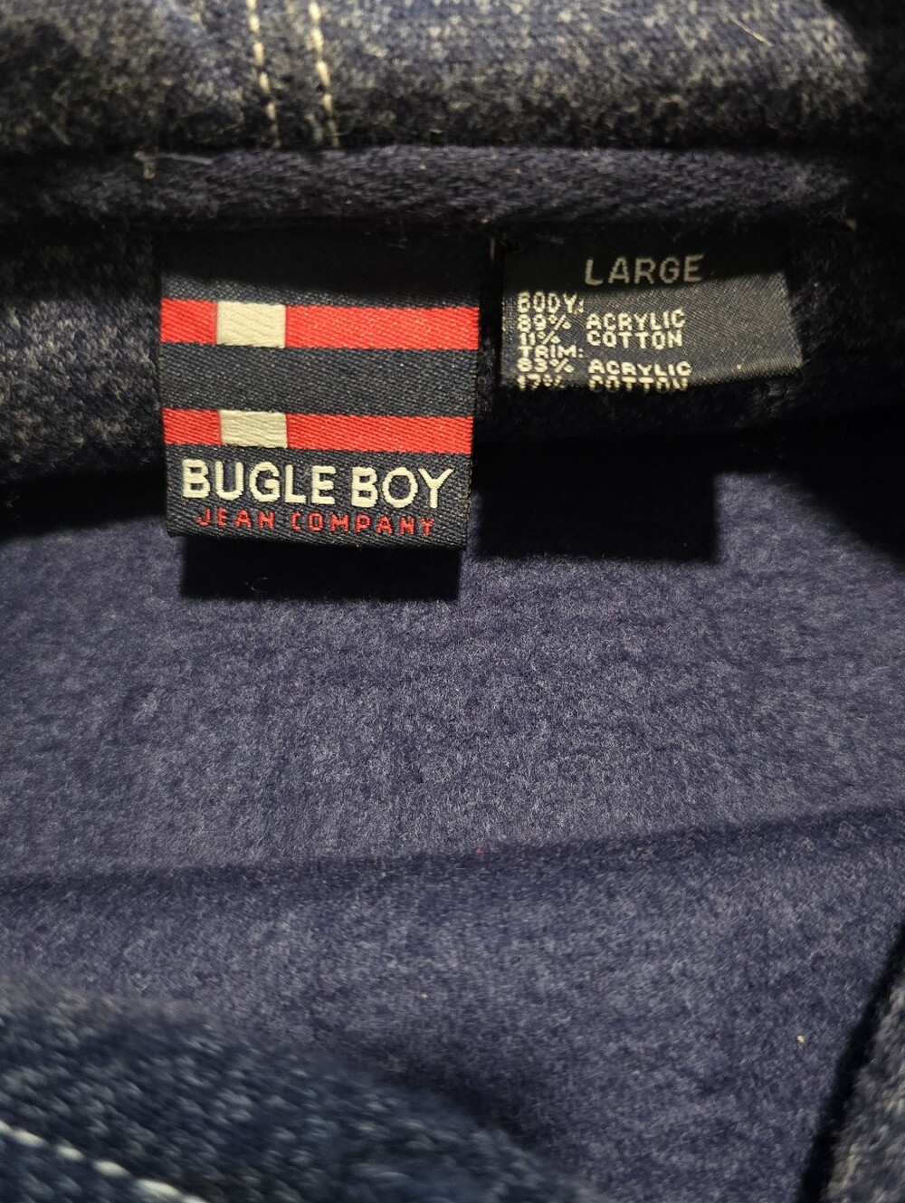 Vintage Bugle Boy Navy Blue 'Authentic Denim' Hoodie - Picture 6 of 6